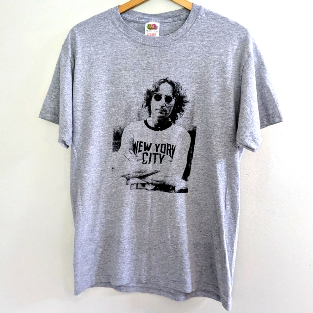 John Lennon NYC Iconic Short Sleeve Tee, Light Gray, Size Medium